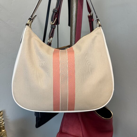COACH-Like New Varsity Stripe Cream/Khaki Pink Purse/Shoulder Bag - Picture 2 of 12